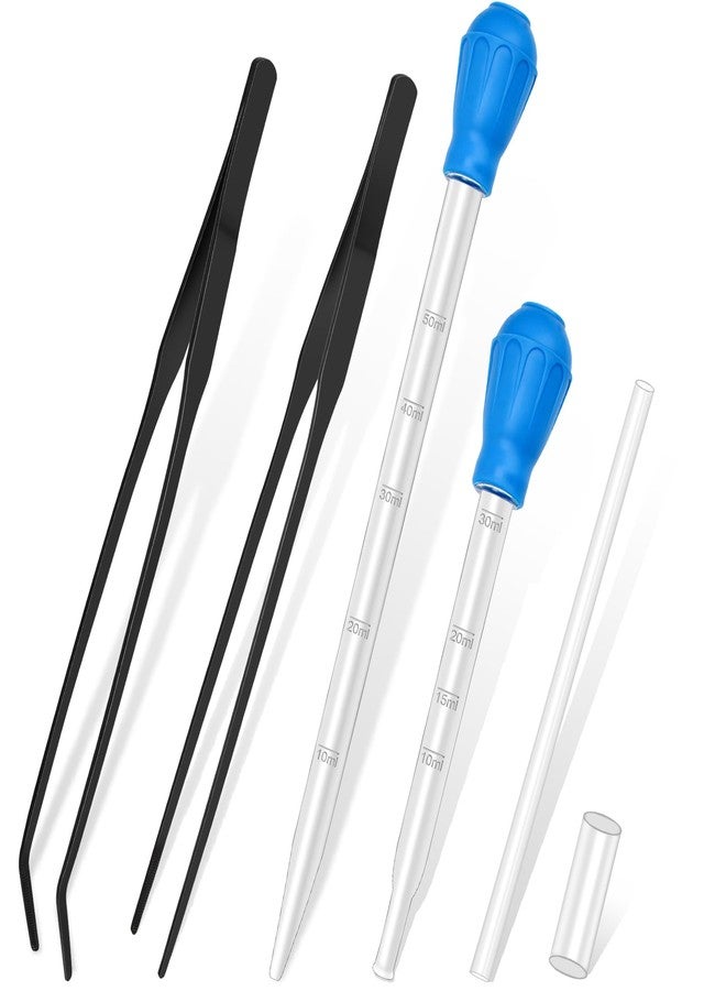 Liveek 5 in 1 Aquarium Coral Feeder Kit, Luxiv 2 Pcs 60ml and 30ml Aquatic Reef Feeding Dropper with 10in Extender Pipe, 2 Pcs Stainless Steel Straight and Curved Aquarium Tweezers for Feeding Tong (Black) - Image 1